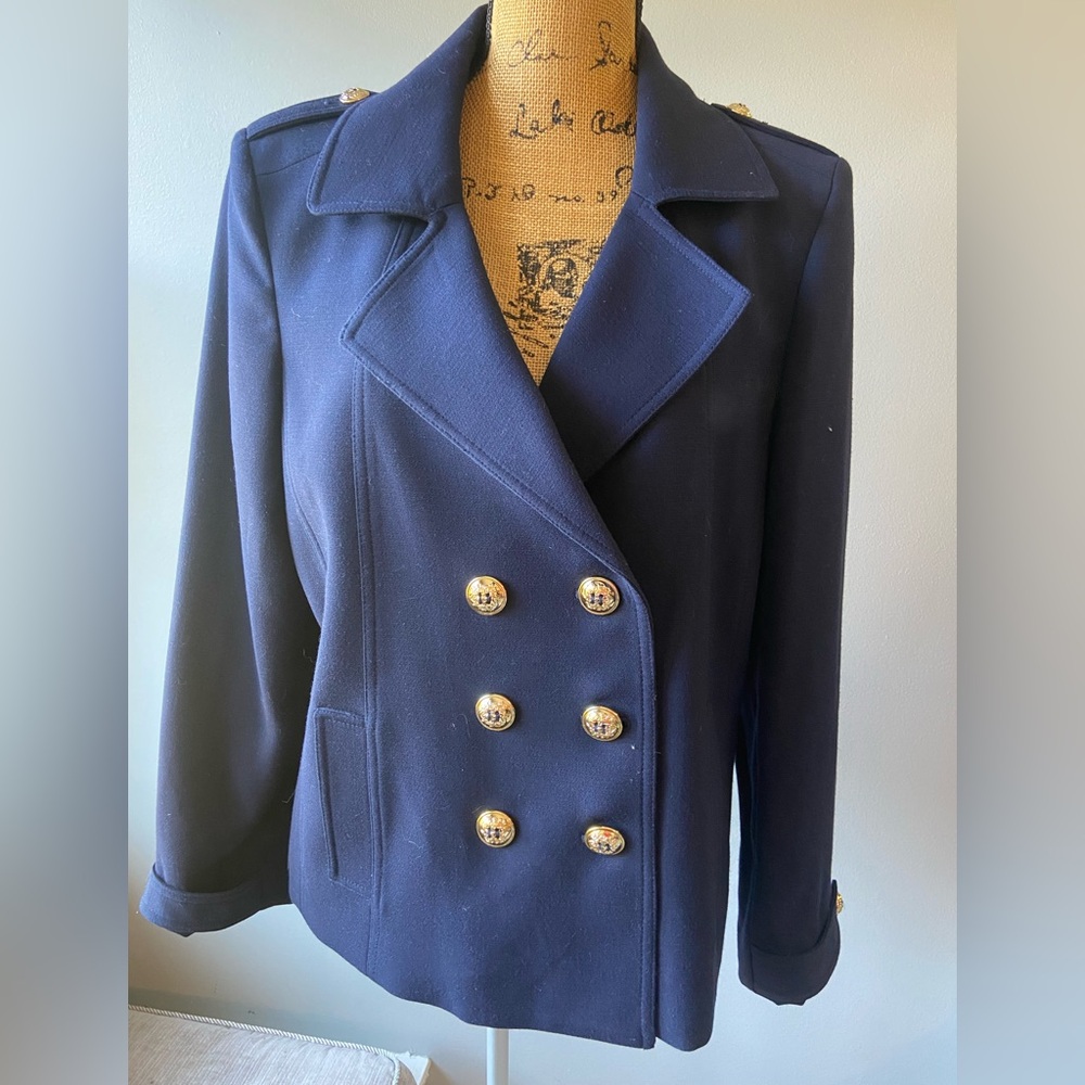 Tahari Sz 14 Navy Double-Breasted Women's Peacoat Jacket - Picture 3 of 12